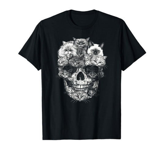 A Skull But It's Cats Kitty Skeleton Halloween Cat Skull T-Shirt