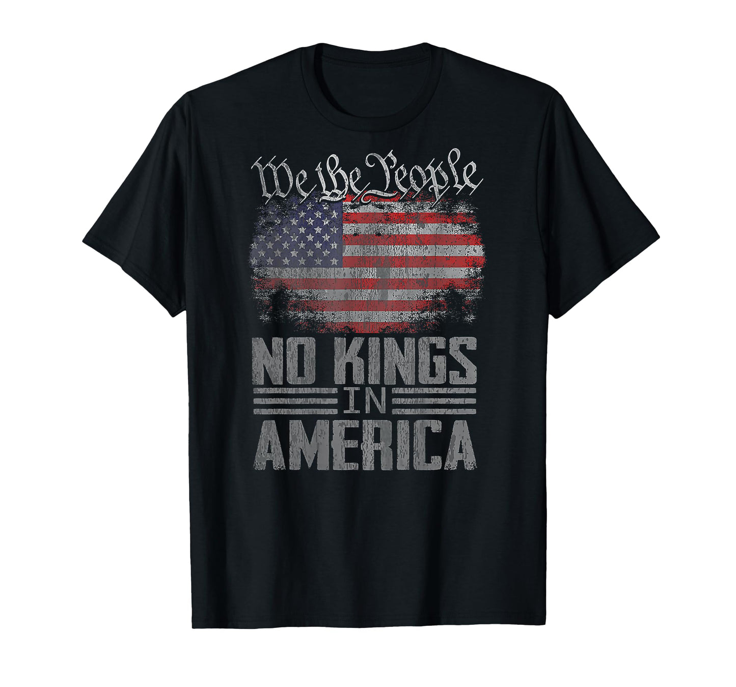 No Kings in America US Flag Vintage Men Women (On Back) T-Shirt