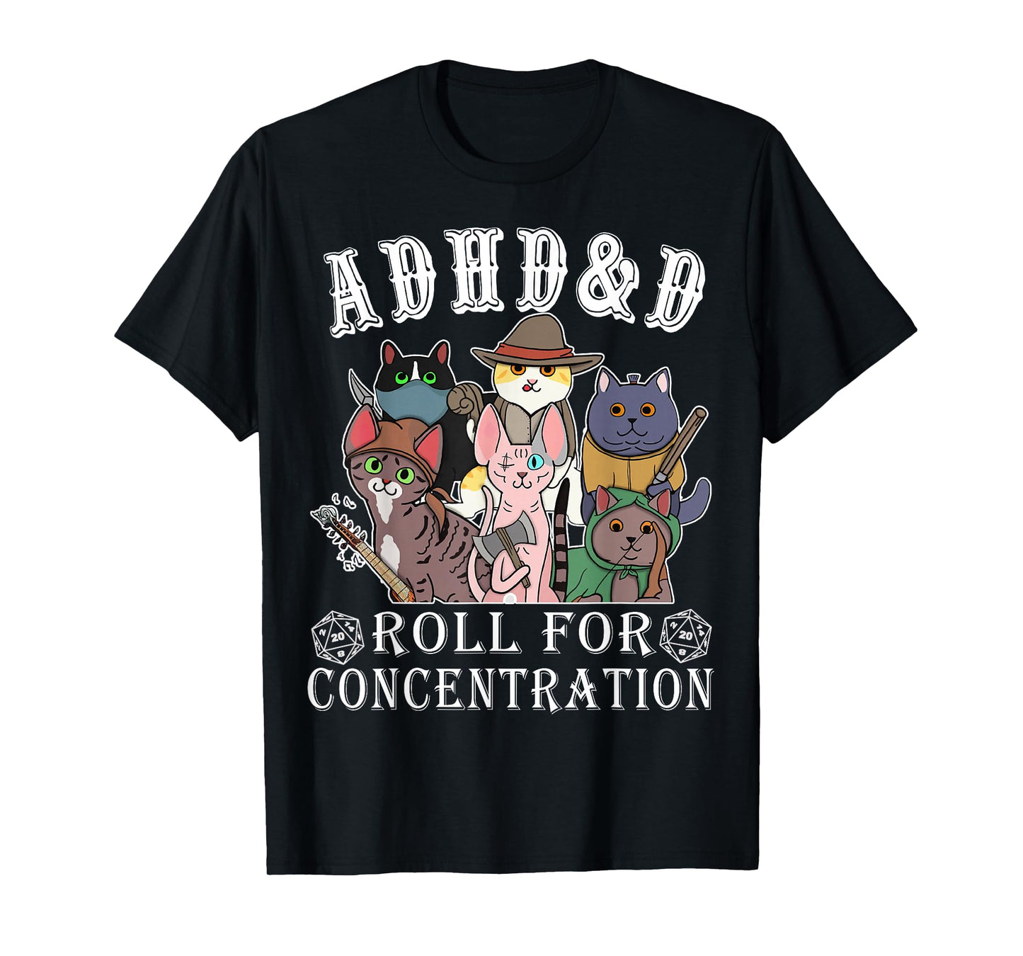 Cats RPG Gamer Roll For Concentration D20 Dice Nerdy Men Kid T-Shirt
