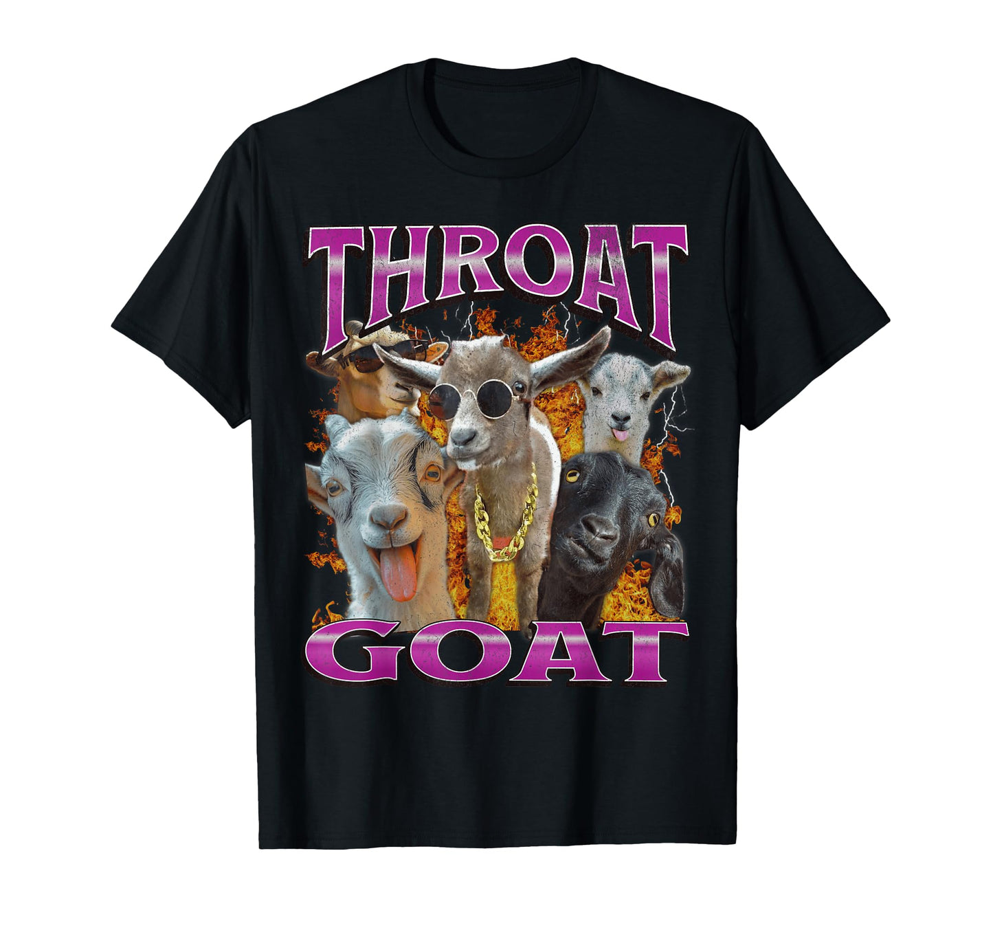 MildlyPerturbed Unisex-Adults Throat Goat Funny Offensive Adult Humor Bootleg Y2K Graphic T-Shirt - Black, Small - Short Sleeve - T-Shirt - Unique Graphic Design