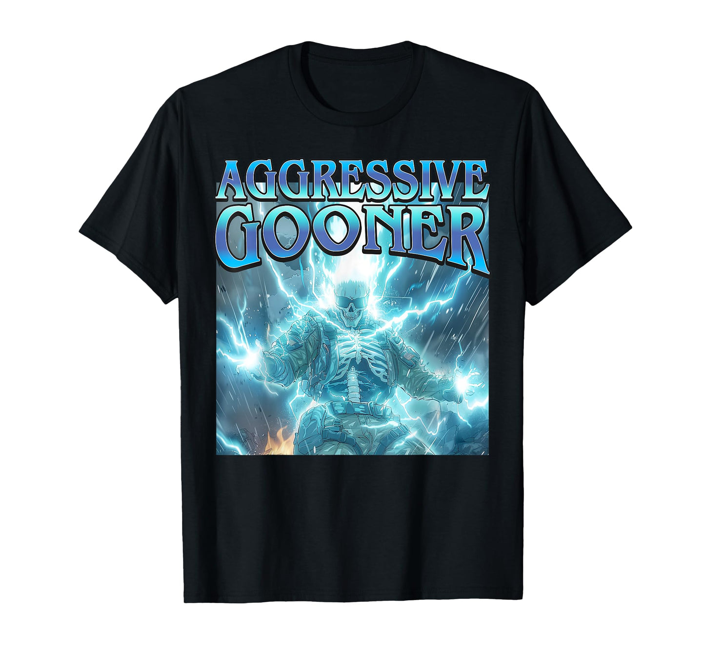 Aggressive Gooner - Funny Hard Lightning Skeleton Meme T-Shirt