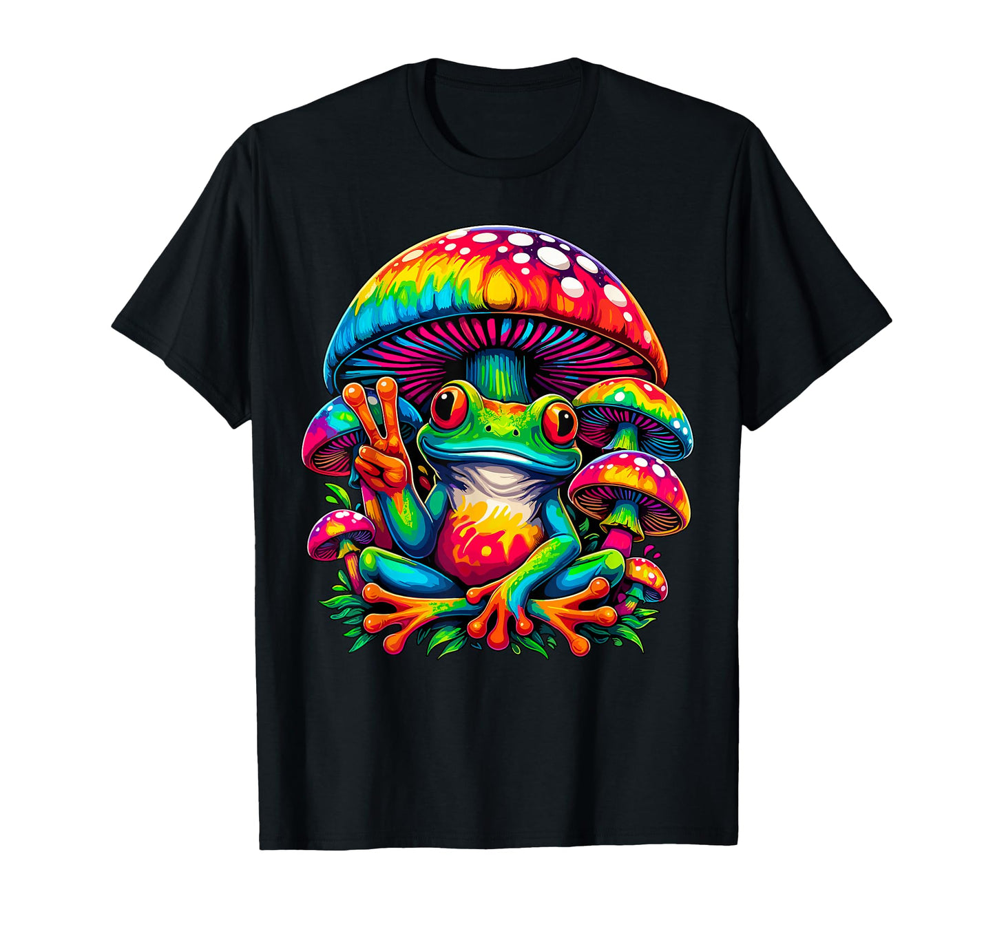 Tie-Dye Frog Peace Sign Mushroom Hippie T-Shirt