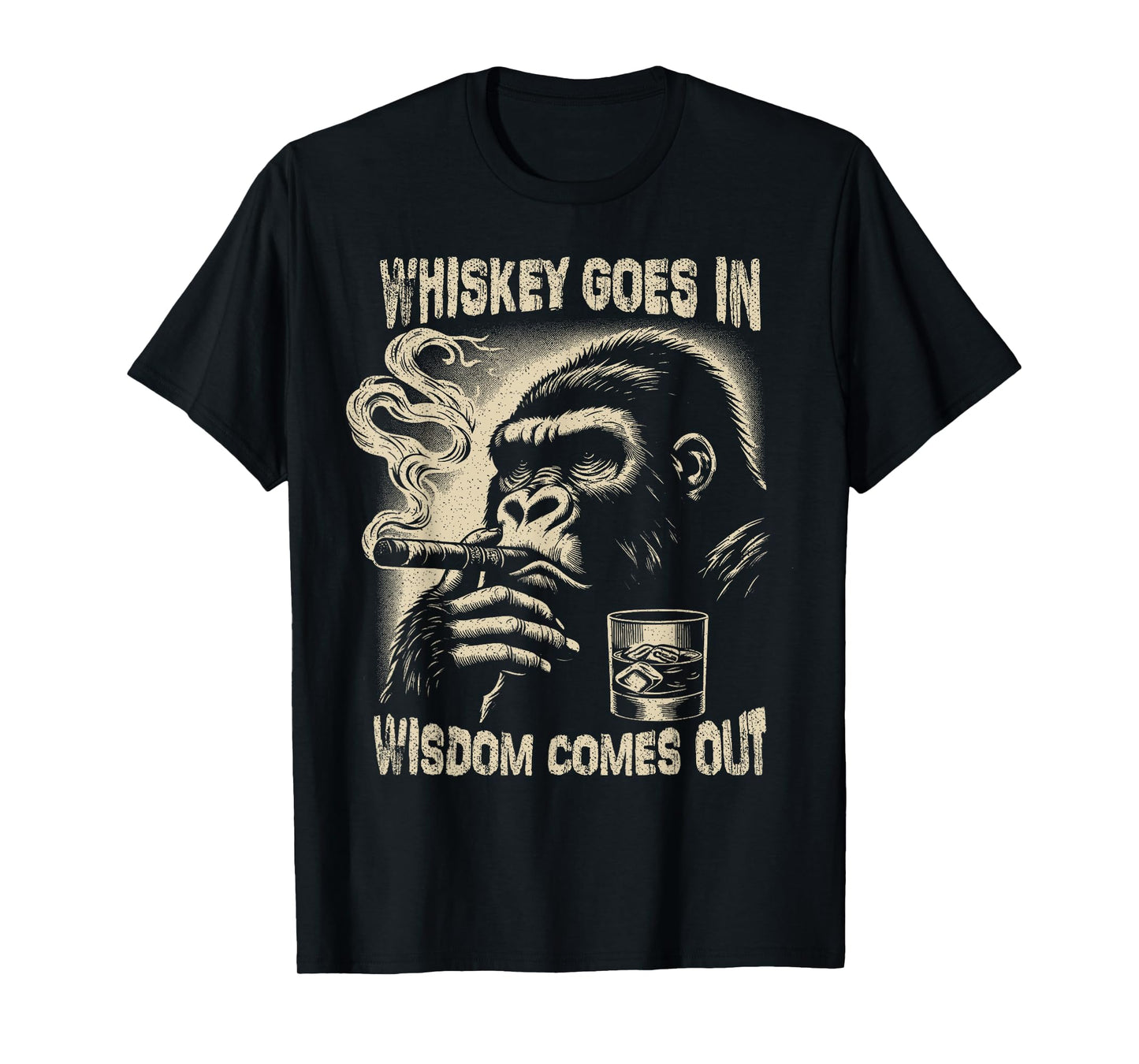 Whiskey Goes in Wisdom Comes Out Monkey Whiskey T-Shirt