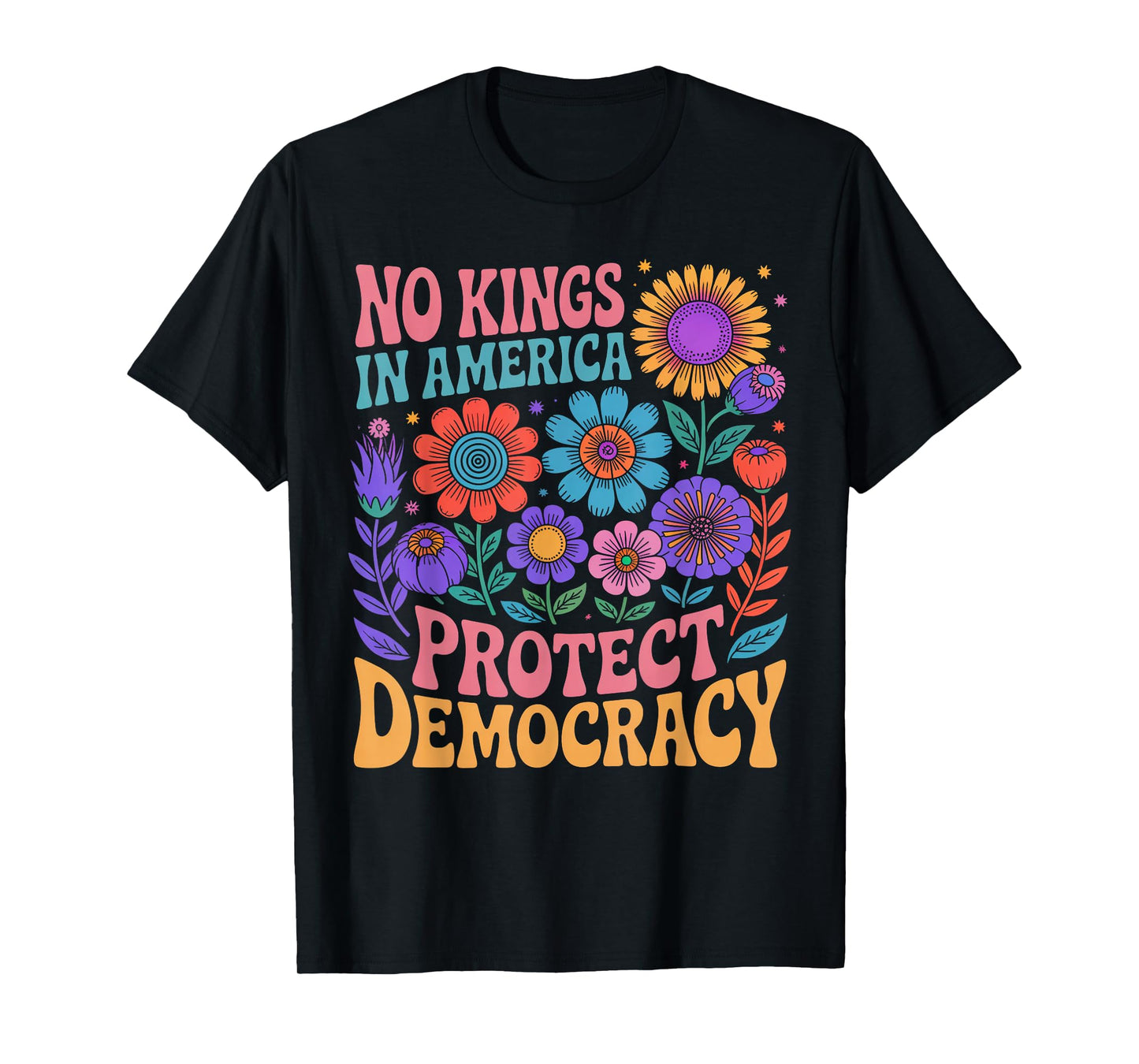 No King In American Retro Boho Floral 70s Democracy Women T-Shirt