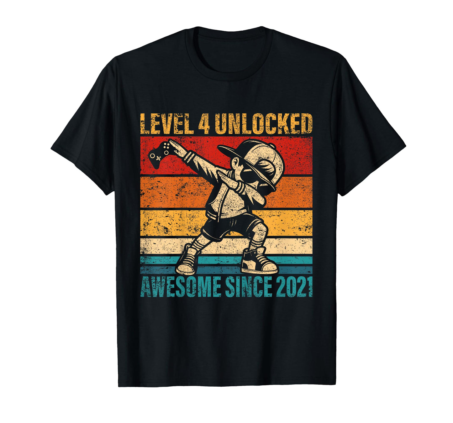 Kids 4 Years Old Birthday Gamer Dabbing Boy 4th Level Unlocked T-Shirt