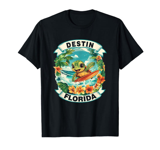 Destin Florida Cute Sea Turtle Surfing Summer Vacation T-Shirt