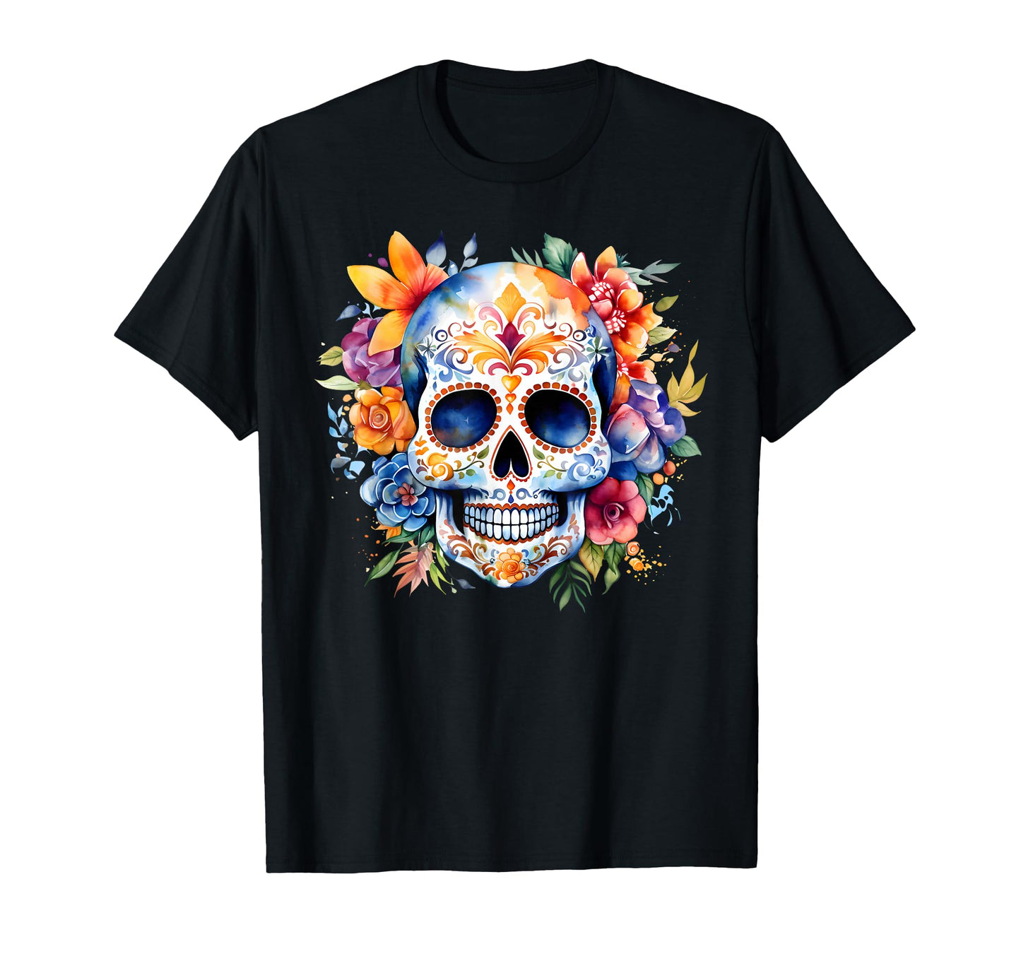 Flower Rose Sugar Skull Day of The Dead Dia De Los Muertos T-Shirt