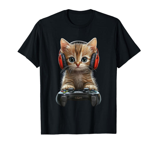 Cute Cat Kitten Gamer Gaming Game Funny Graphic T-Shirt