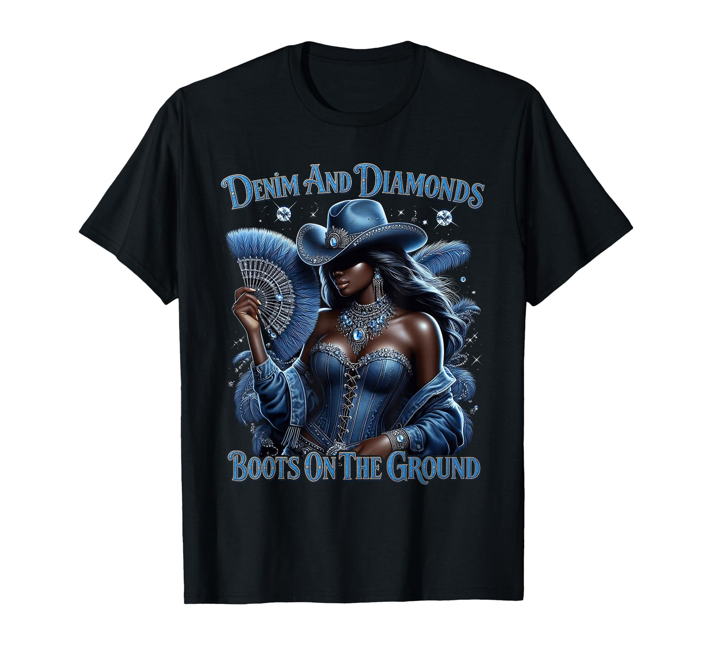 Western Boots On The Ground Denim and Diamonds Cowgirls T-Shirt