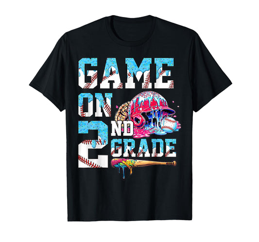 2nd Grade Back to School Baseball Drip Ice Cream Game On T-Shirt