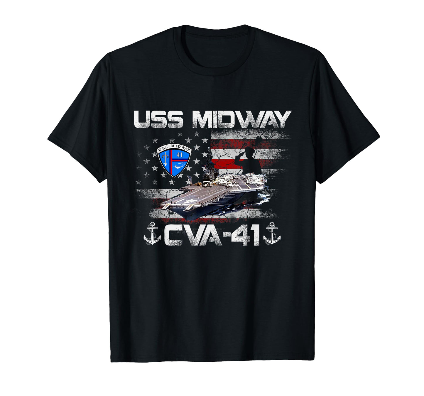 USS Midway CVA-41 Aircraft Carrier Flag Veterans Day Patriot T-Shirt