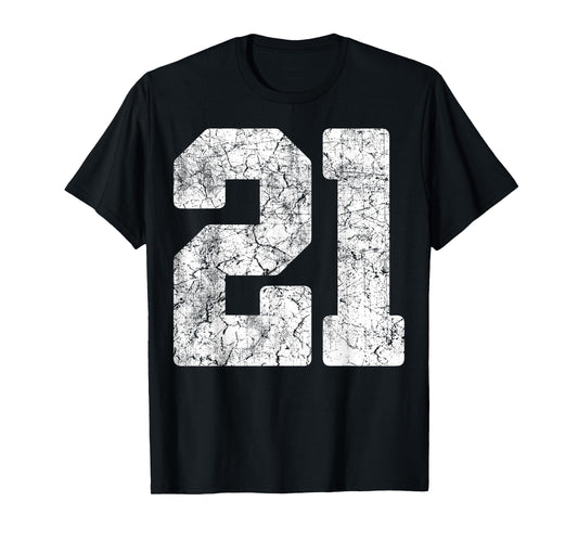 Distressed White Number 21 Jersey Player Uniform #21 Grunge T-Shirt