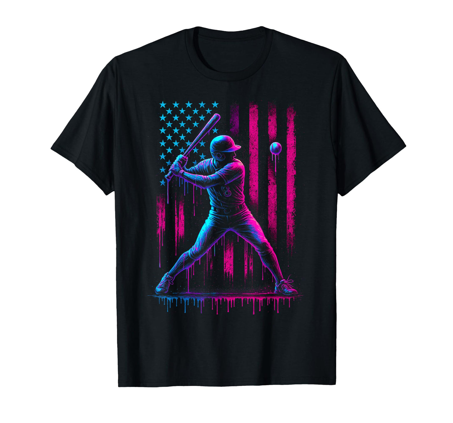 Baseball Ice Cream Drip American Flag USA Patriotic Boys Men T-Shirt
