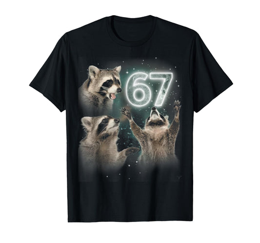 67 Meme Racoon Howling at The Moon 67 T-Shirt 6 7 Halloween T-Shirt