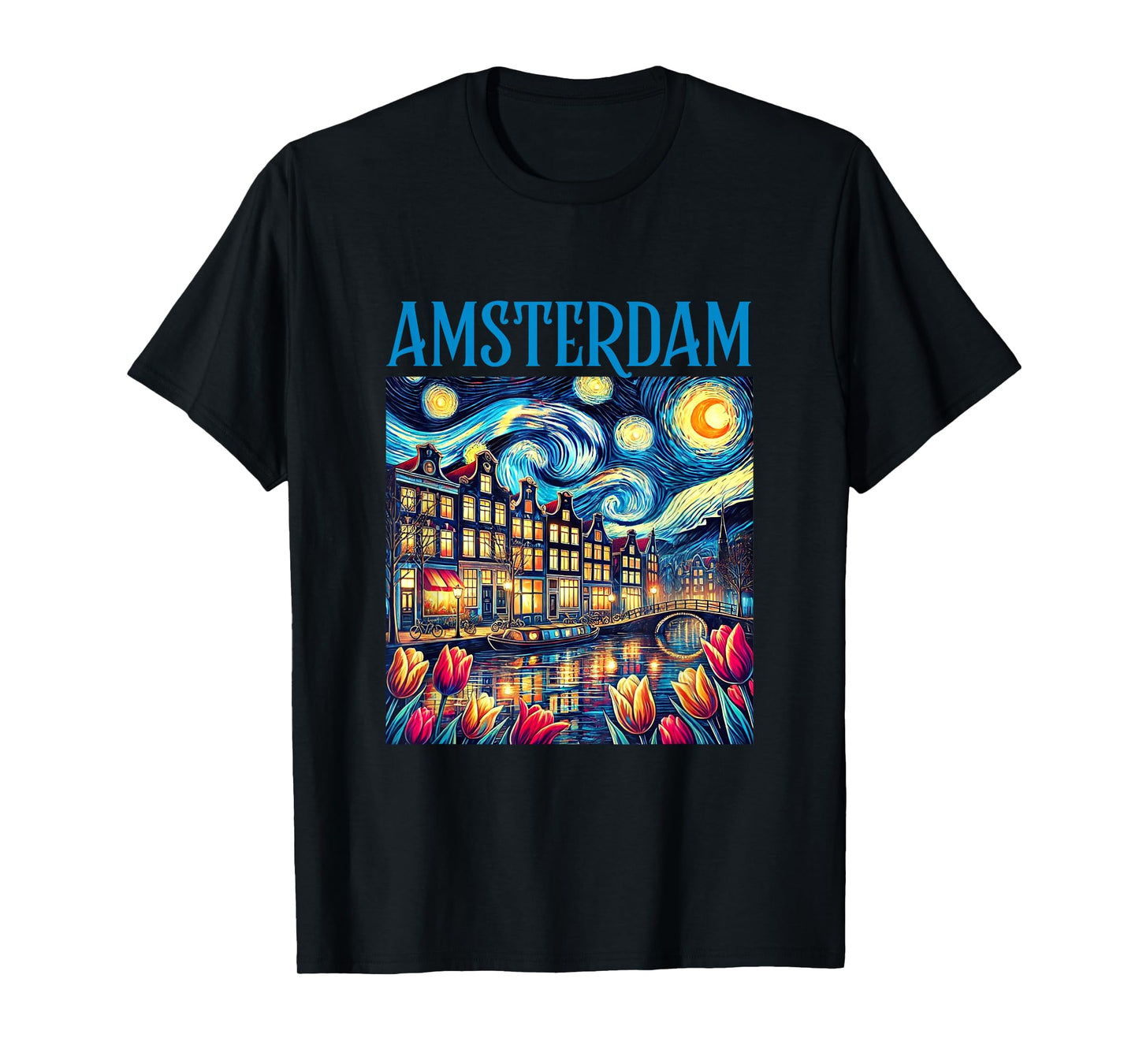 Amsterdam In Starry Night Van Gogh Style Graphic T-Shirt