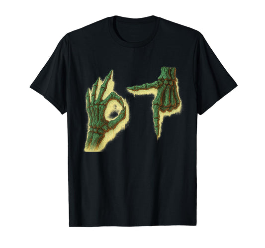 Distressed Skeleton Hands 6 7 Halloween Meme T-Shirt