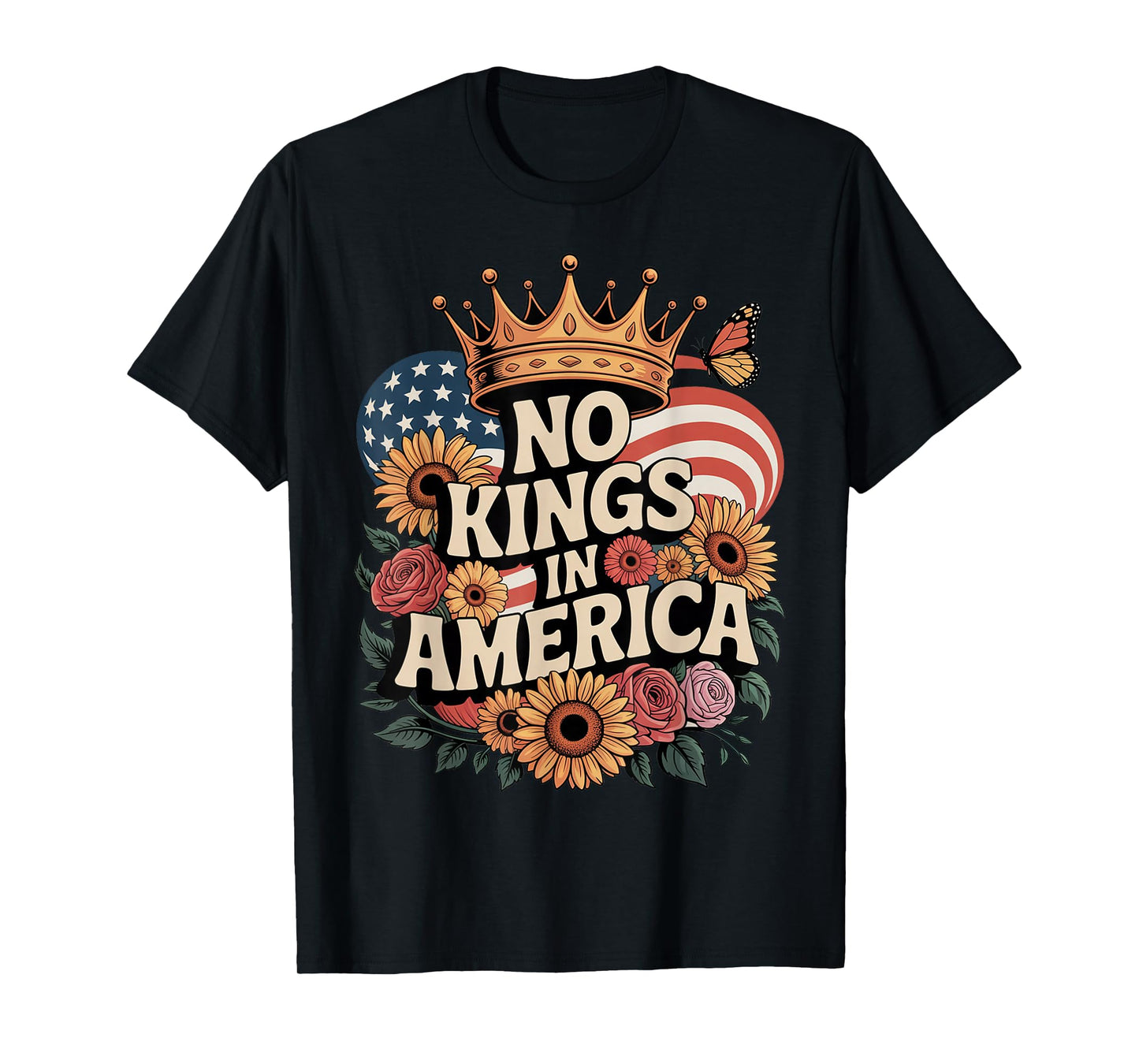 No Kings Protest Sign Patriotic Liberty Art Design T-Shirt