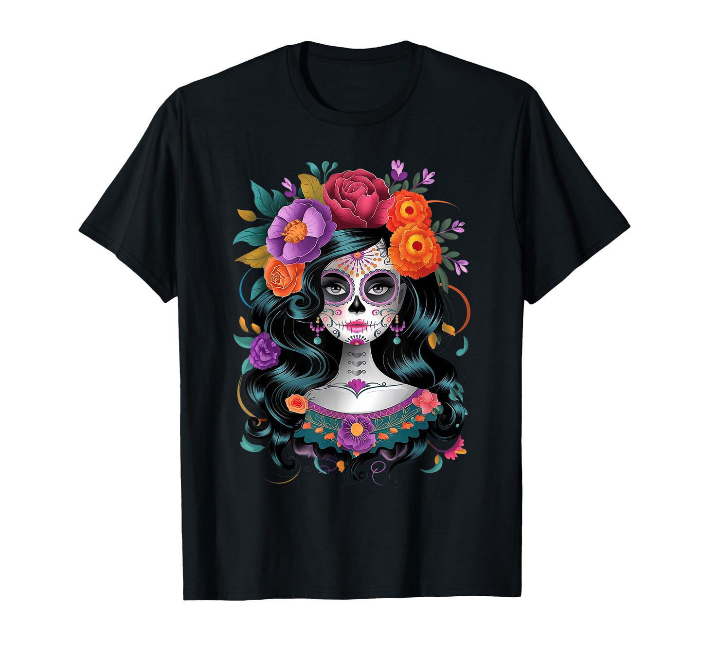 De Los Muertos La Catrina Day of the Dead Women Sugar Skull T-Shirt