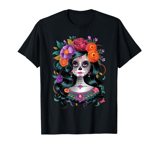 De Los Muertos La Catrina Day of the Dead Women Sugar Skull T-Shirt