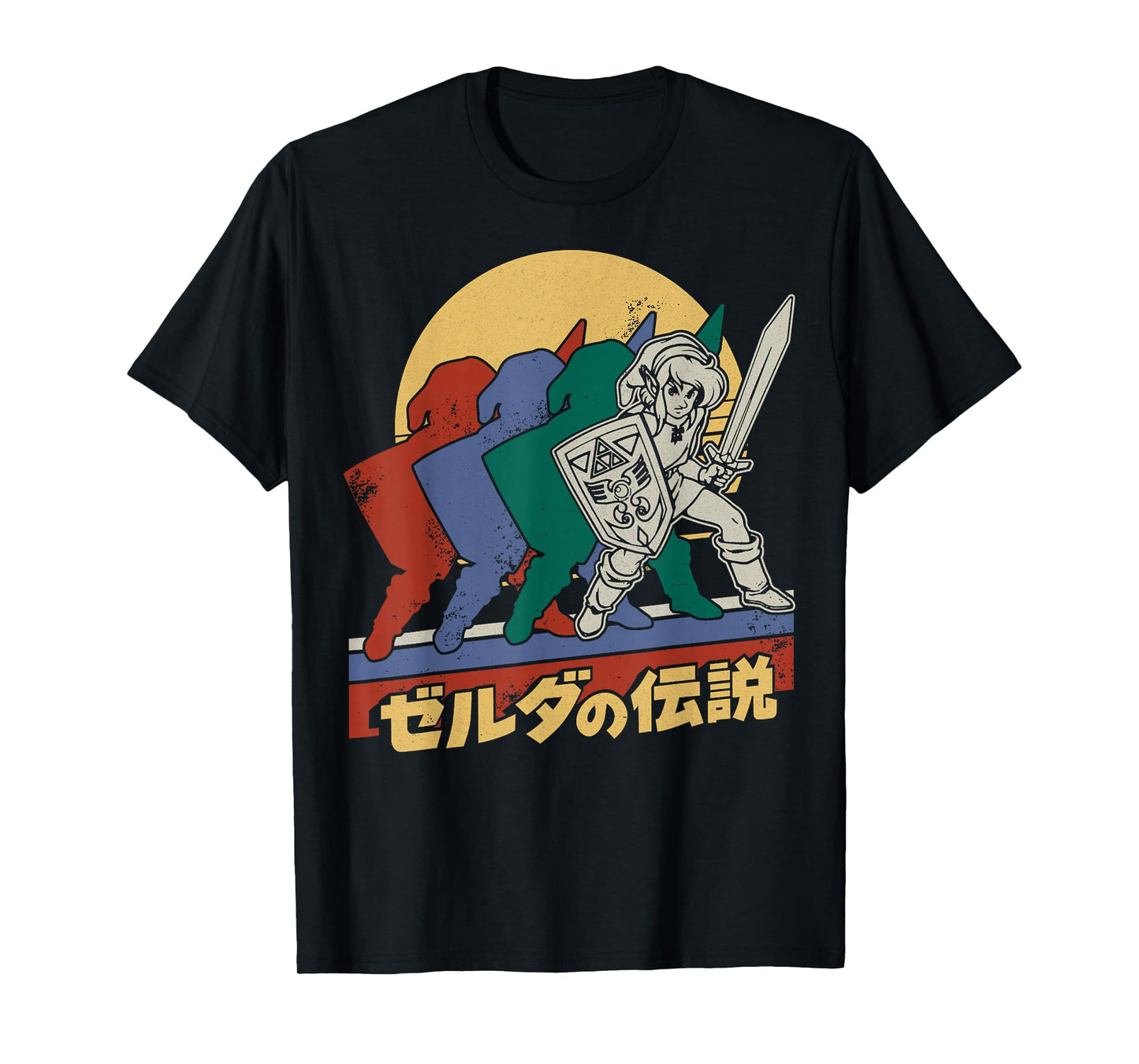The Legend Of Zelda Retro Link Kanji Portrait T-Shirt - Black, Adult, Male, Short Sleeve, T-Shirt, Legend Of Zelda, S
