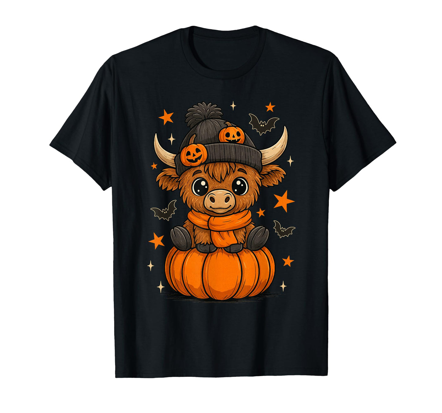 Retro Halloween Highland Cow Pumpkin Fall Cow Thanksgiving T-Shirt