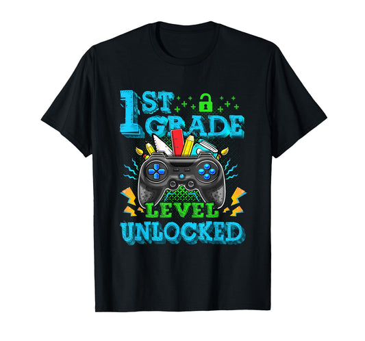 1st Grade Level Unlocked Video Game Back to School Boys T-Shirt