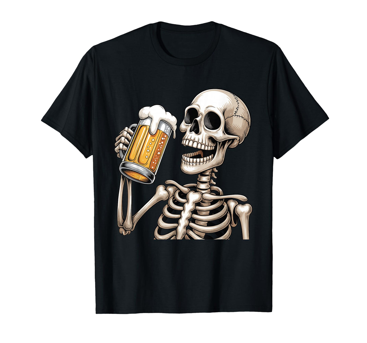 Skeleton Drinking Beer Halloween Spooky Season Mens Womens T-Shirt