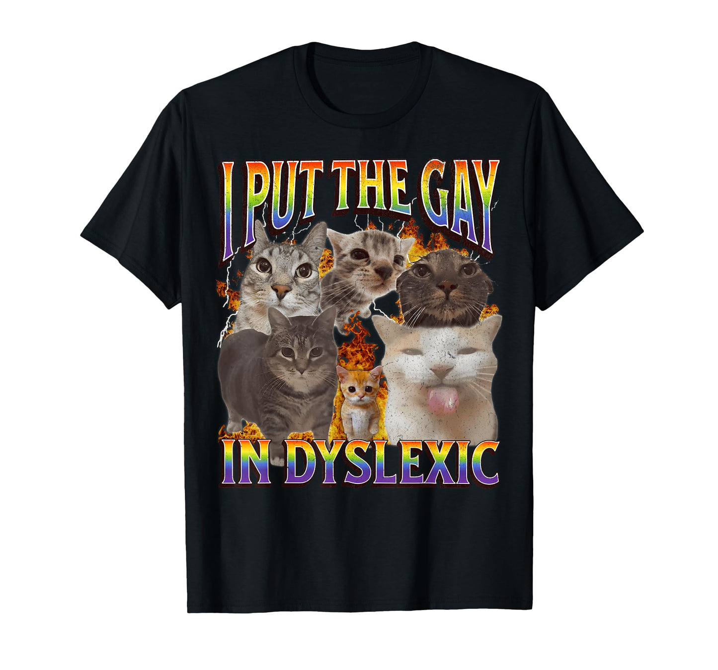 I Put The Gay In Dyslexic Funny Cat Meme Bootleg Funny Retro T-Shirt