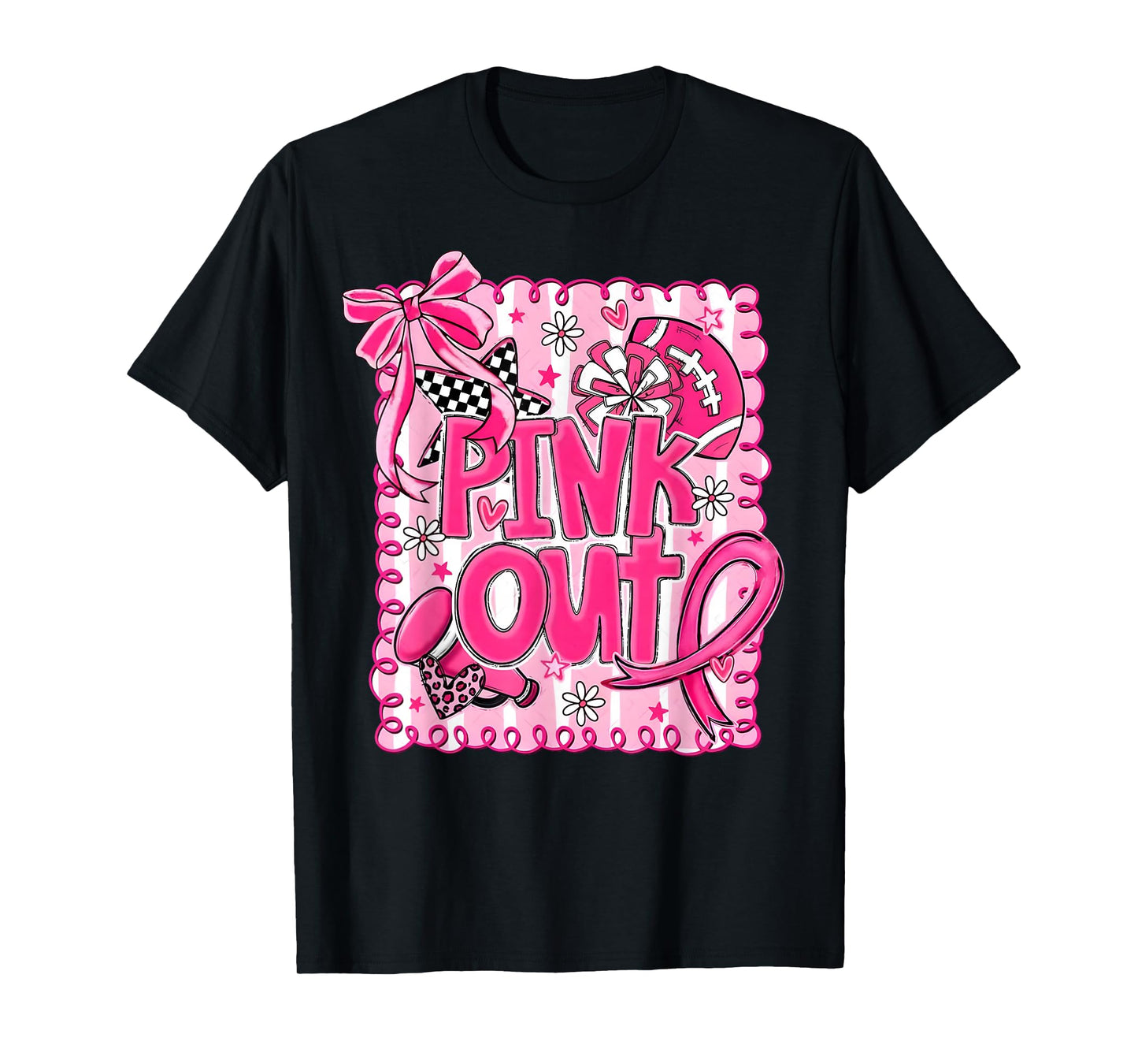 Pink Out Breast Cancer Football Coquette Bow Mom Girls Women T-Shirt