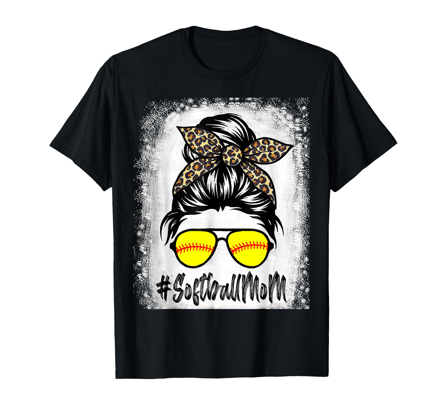 Bleached Softball Mom Life With Leopard and Messy Bun Player T-Shirt