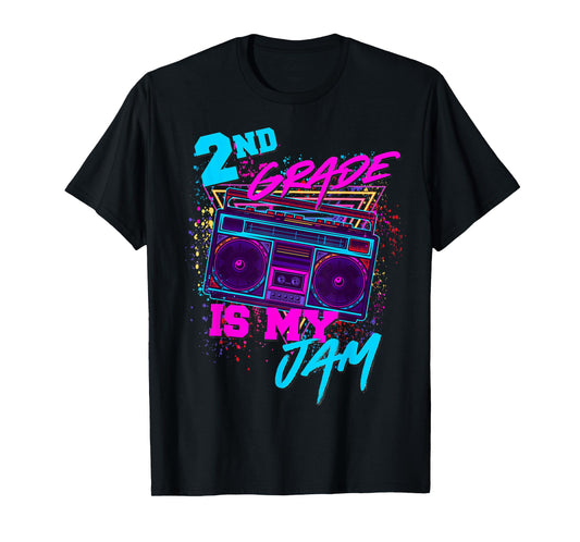 2nd Grade Is My Jam Vintage 80s 1980s Teacher Student Retro T-Shirt