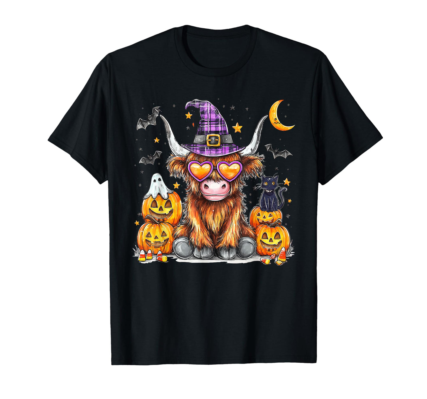 Halloween Highland Cow Witchy Cow Spooky Season Pumpkin T-Shirt