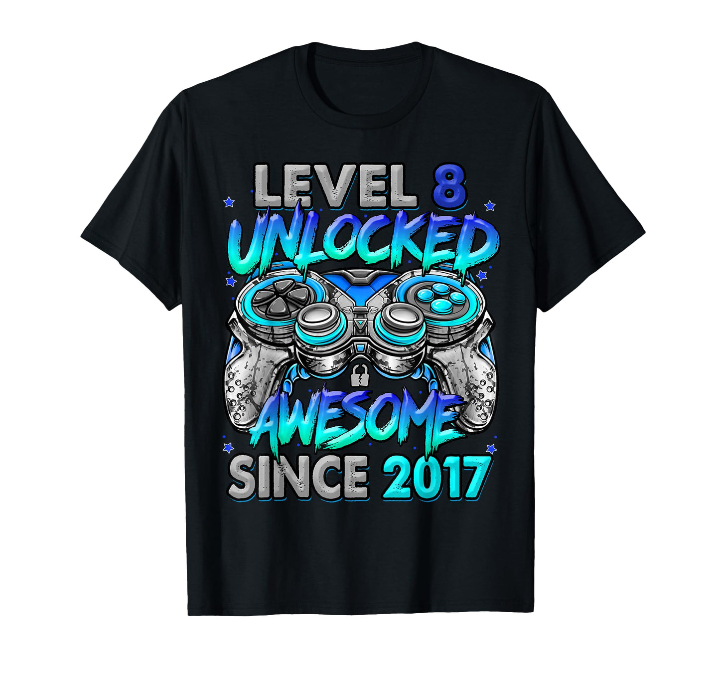 Level 8 Unlocked Awesome Since 2017 8th Birthday Gaming T-Shirt
