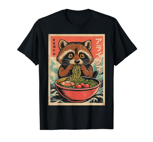 Cute Japanese kawaii Raccoon eating Ramen Animal Funny boys T-Shirt