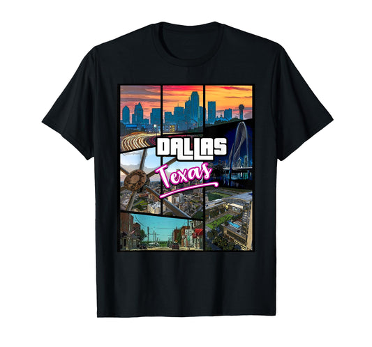 Dallas City Skyline Beautiful Tour Place Game style T-Shirt