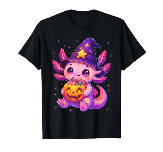 Cute Axolotl Witch Pumpkin Halloween Costumes Girls Kids T-Shirt