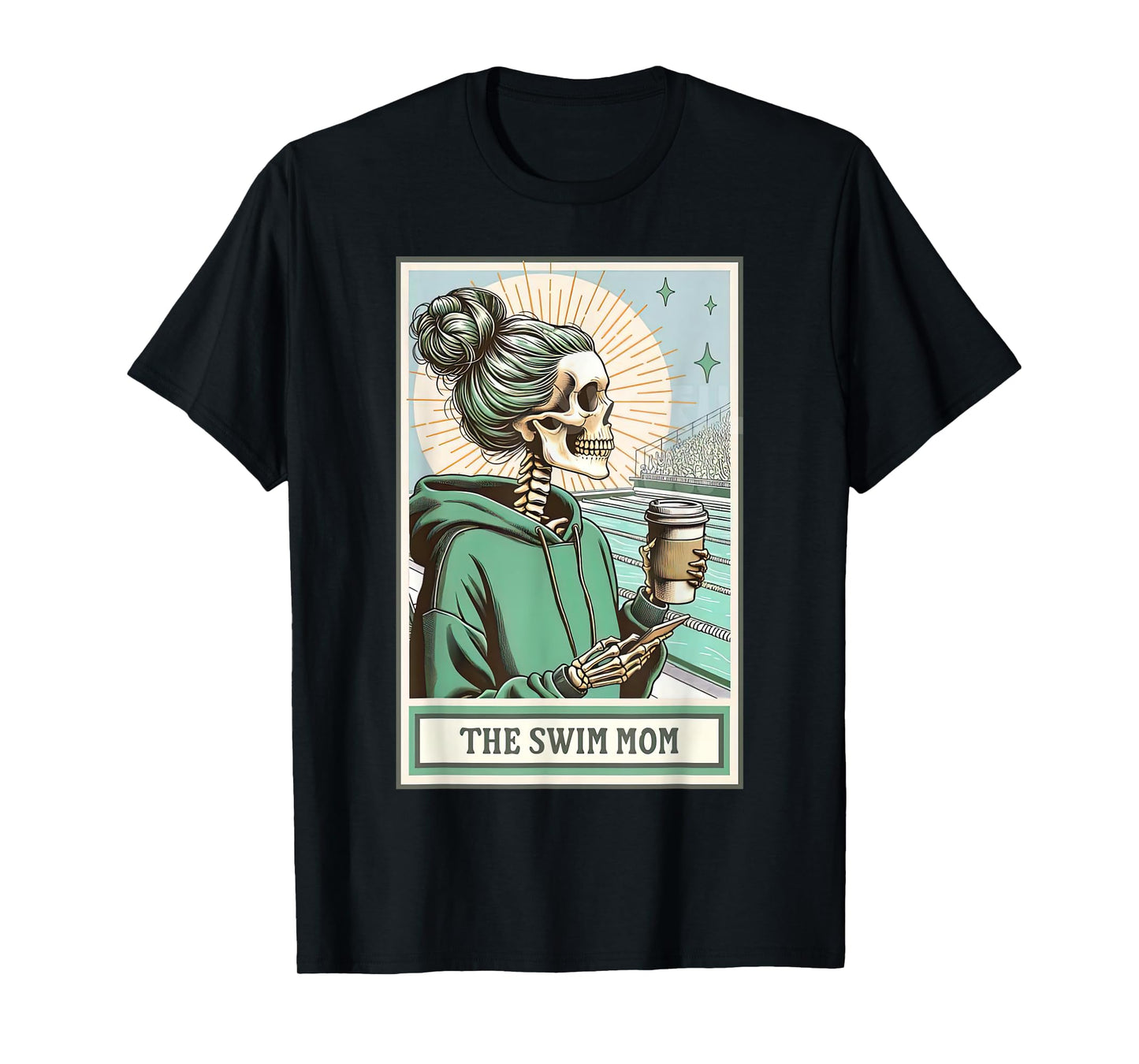 Swim Mom Skeleton Tarot Card Swim Coach Wife Swimmers Mother T-Shirt