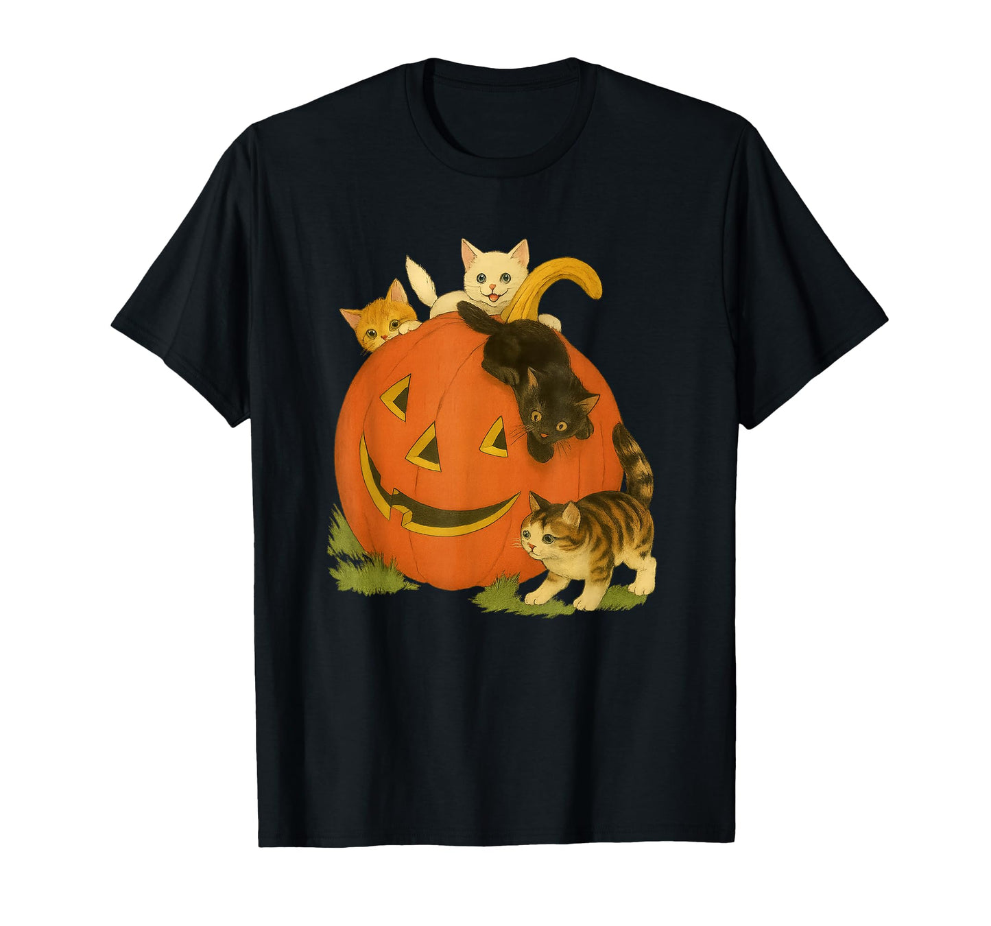 Pumpkin kittens halloween spooky kitten vibes art T-Shirt