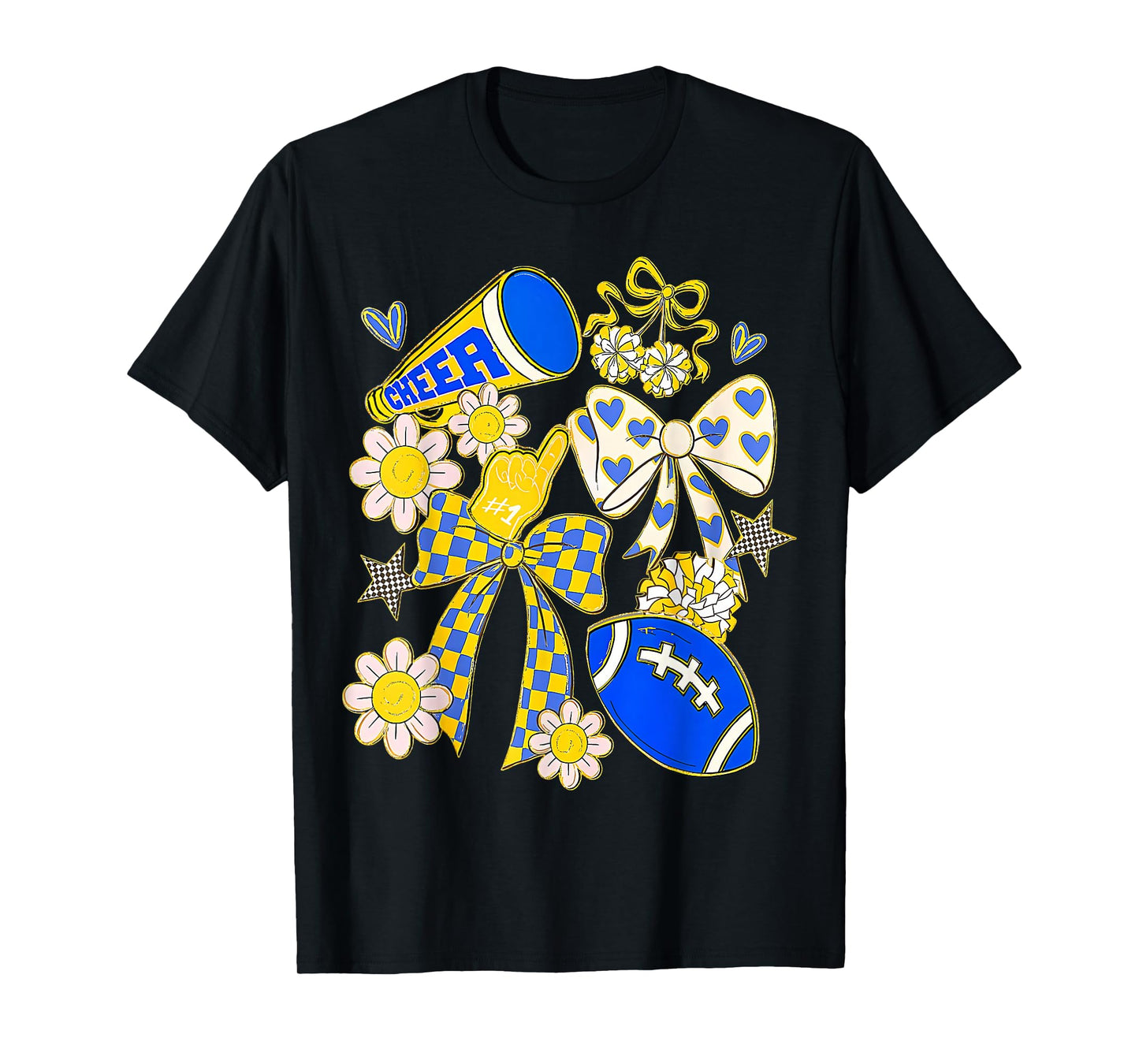 Blue Gold Cheerleader Game Day Football Cheer Mom Mama T-Shirt