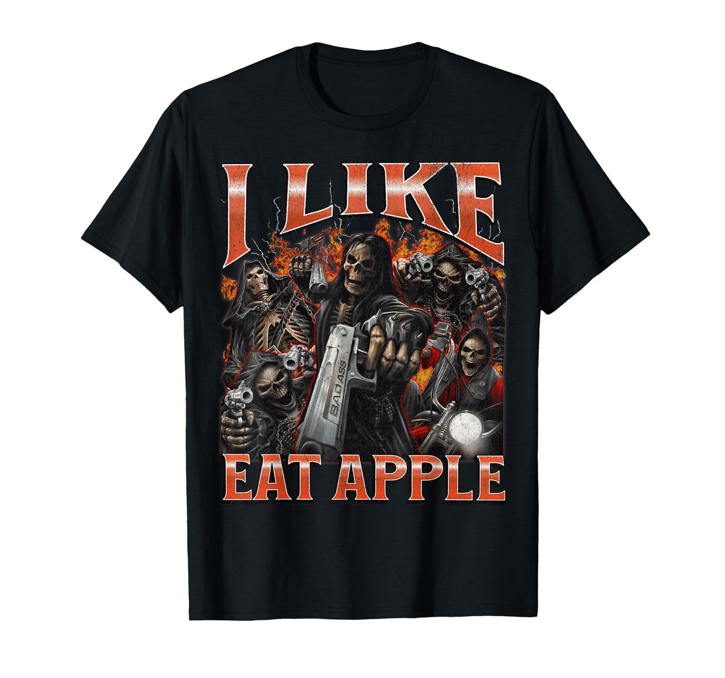 I Like Eat Apple Funny Hard Skeleton Meme Bootleg Graphic T-Shirt