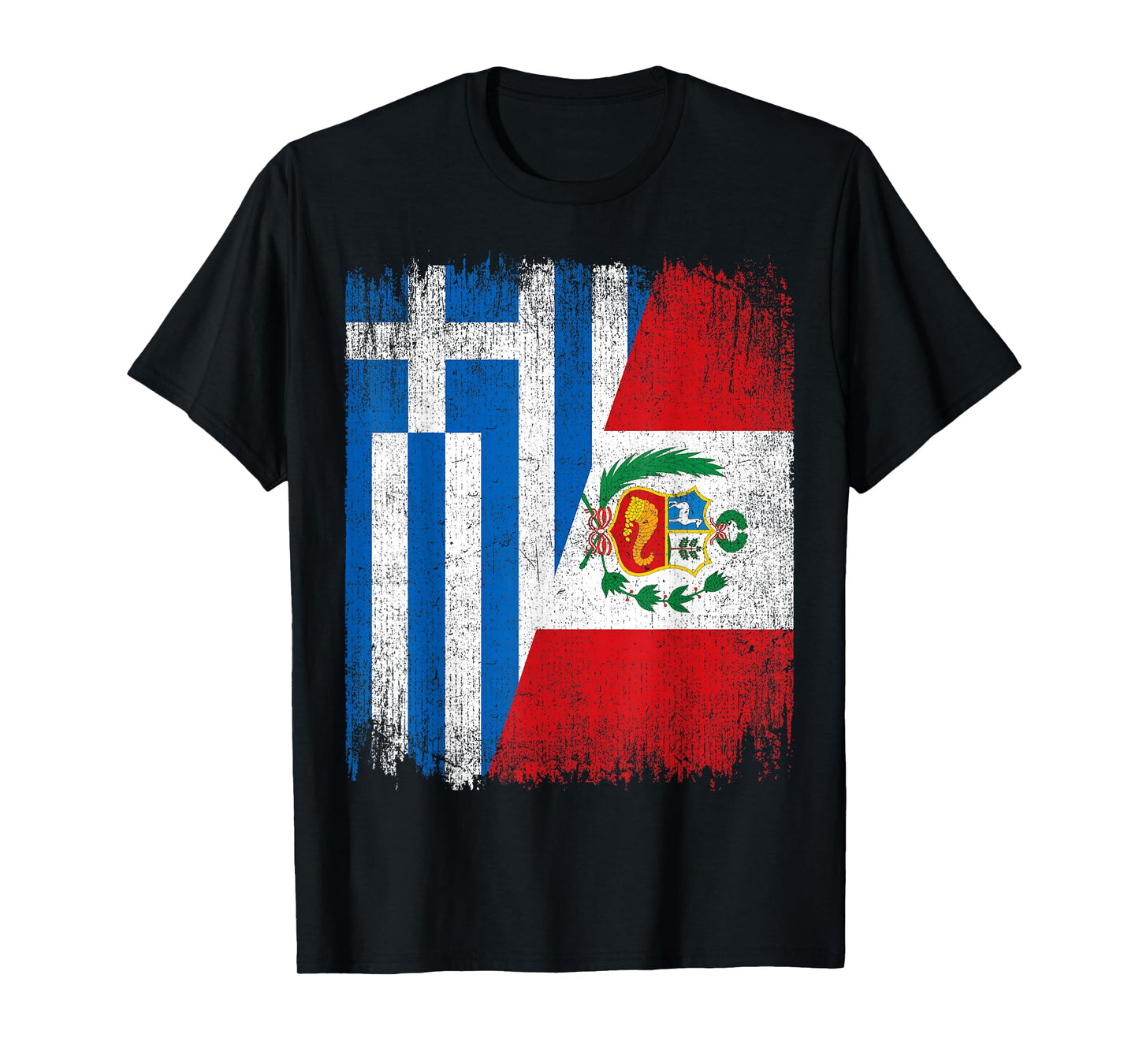 Half Greece Peru Flag Greek Peruvian Pride Roots T-Shirt