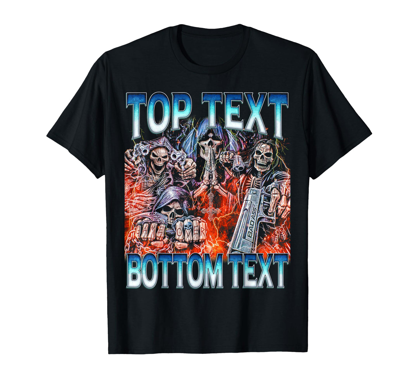 Top Bottom Text - Edgy Skeleton Bootleg Hard Skeleton Meme T-Shirt