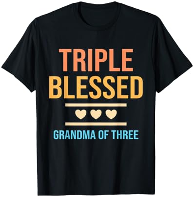 Triple Blessed Grandma Of Three Grandkids Grandmother T-Shirt - T-Shirt | Black