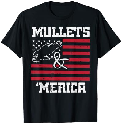 Mullets And Merica Eagle American Flag Fourth 4th Of July Women Kids Men T-Shirt - T-Shirt | Black