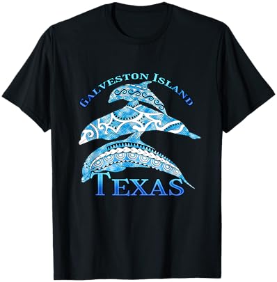 Galveston Island Texas Vacation Tribal Dolphins T-Shirt - T-Shirt | Black